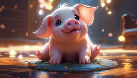 Cute pig lying on the floor of a big library